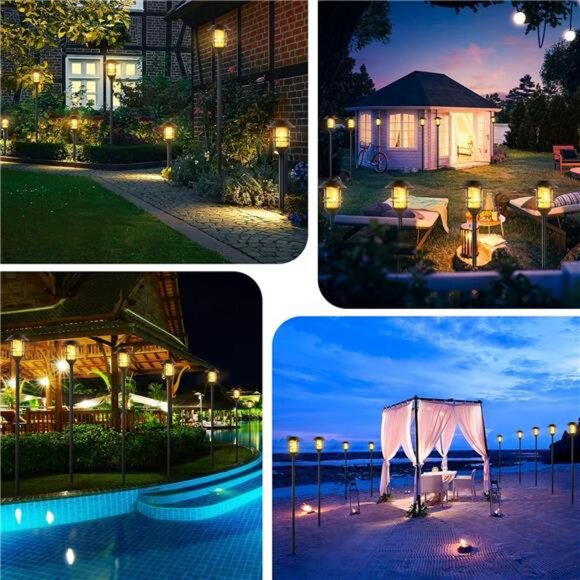 Outdoor Lights Pathway Torches LED Metal Landscape Path Lights Pack of 4 - Picture 6 of 7